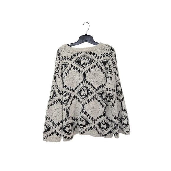 Elan Cream/Black Knit Oversized Pullover Sweater Womens Size OS Flare Sleeves - Picture 2 of 7
